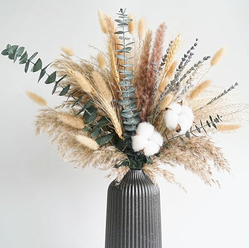 Handmade Dried Flower Bouquet - Pampas Grass, Eucalyptus & Cotton Stems - Boho Home Decor, Wedding Centerpiece, Floral Arr...