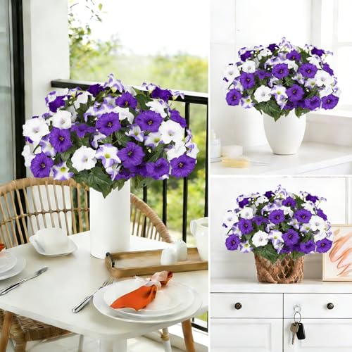 Artificial Flowers for Outdoors, Faux Petunias Spring Summer Decoration, Fake Flowers Plants UV Resistant Look Real Silk F...