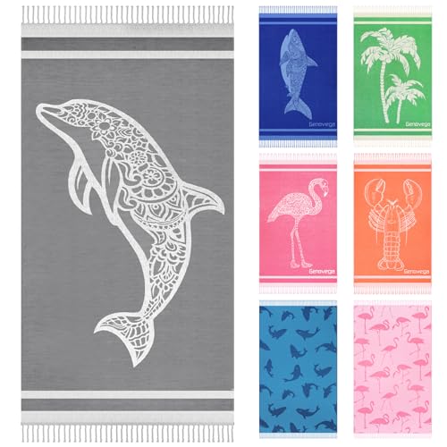 Genovega Oversized Cotton Turkish Beach Towels 72"x36" Lightweight Quick Dry Sandless Pool Swim Towel Large No Sand Compac...