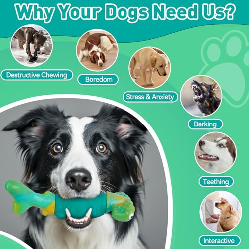 BIKIISEN Dog Toys for Aggressive Chewers, Interactive Dog Chew Toys for Large Dogs, Squeaky Chew Toys to Keep Them Busy, T...