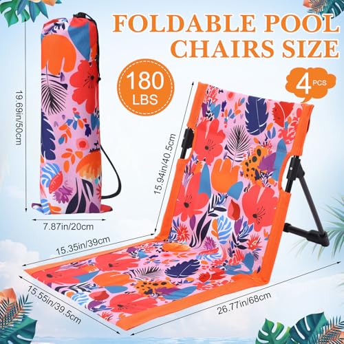 AceOrbit 4 Pack Foldable Poolside Chairs Portable Beach Flip Chairs Pool Seat for Edge of Pool Side with Bag Support Light...