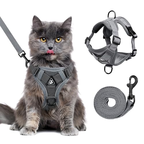 Large Cat Harness and Leash Set for Walking - Escape Proof Adjustable Vest, Reflective Breathable Mesh with 4 Buckles for ...