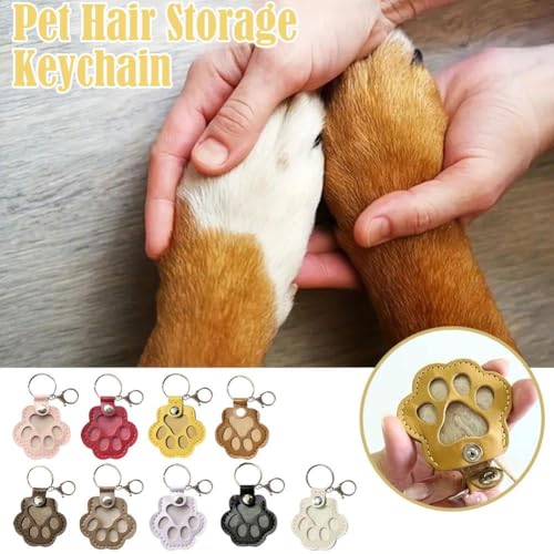 DTREELS Dog Fur Storage Key chain, Cute Leather Paw Key chain Pet Hair Keepsake Keyring, Unique Memorial Collection Keychain