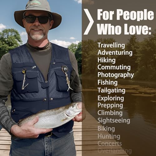 TWENPHYO Versatile Men's Summer Vest for Fishing, Travel, Outdoor Work, Safari and Photography with Multiple Pockets