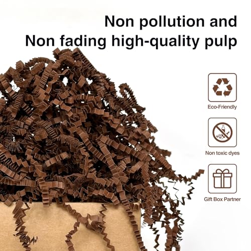 Corlcol 2LB Crinkle Paper Shred Filler for Gift Box Bag and Basket On Holidays(Dark Brown)