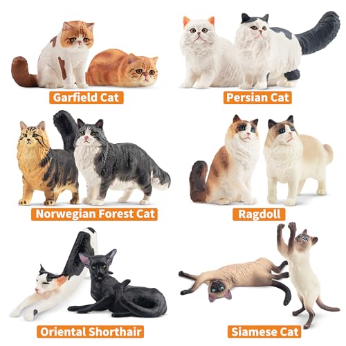 EYSCOTA 12PCS Realistic Cat Figurines, Plastic Cat Figure, Cat Cake Topper Kitten Toy Easter Egg Birthday Gift for Kids an...