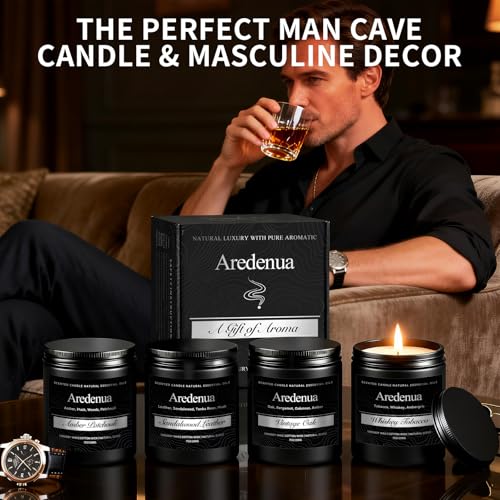 Mens Candle Set – Manly Candles for Men, 4 Pack Soy Candles for Home Scented, Masculine Candle Gift Set - Includes Sandalw...