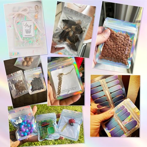 YHJZ Holographic Bags 100pcs Mylar Bags 3x4 inches Resealable Bag with Party Favor Bag Coffee Storage for Small Business