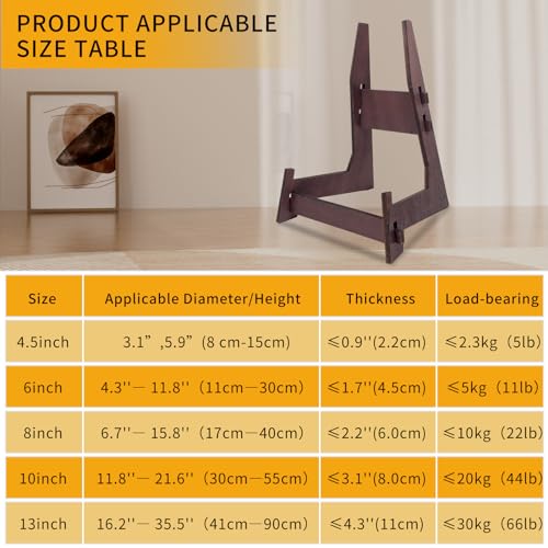 COLOOFO 1 Pack 8 Inch Plate Stand, Wooden Display Stand Plate Stands for Display Decorative Picture Frame Stand, Easel Dis...