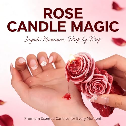 Rose Flower Shape Scented Candle,Red Rose Blossoming Floral Soy Wax Decorative Candle for Valentine's Day,Birthdays & Aest...