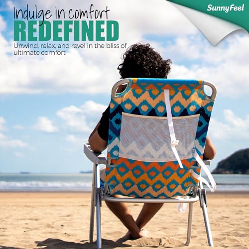 SUNNYFEEL Oversized Tall Folding Beach Chair Lightweight, 17" Portable Sand Chair for Adults Heavy Duty 500 LBS with Cup H...