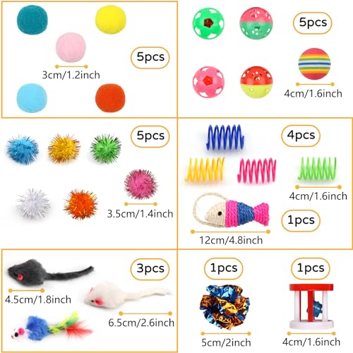 QUOZUO Cat Toys Kitten Toys Assortments, 32 Packs Interactive Cat Toy Variety Pack for Kitty, Cat Wand Toy, Cat Crinkle Ba...