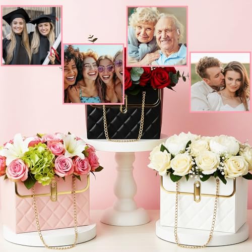 Flower Paper Gift Box, 4PCS Bouquet Storage Bucket Paper Flower Handbag Boxes with Metal Chain Flower Bags for Bouquets Mo...