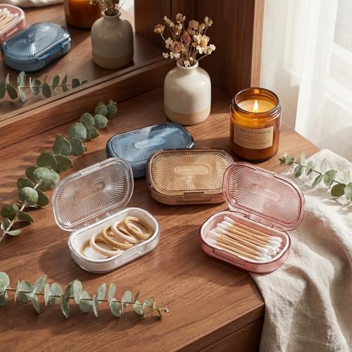 Kigley 4 Pcs Hair Tie Container Small Portable Travel Cotton Swab Holder Dispenser with Lid Plastic Box Storage Containers...