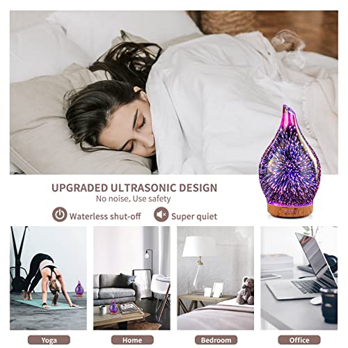 Porseme 150ml Essential Oil Diffuser Hand-Blown Glass Aroma Diffusor, Aromatherapy Unltrasonic Cool Mist deffuser, 7 Color...