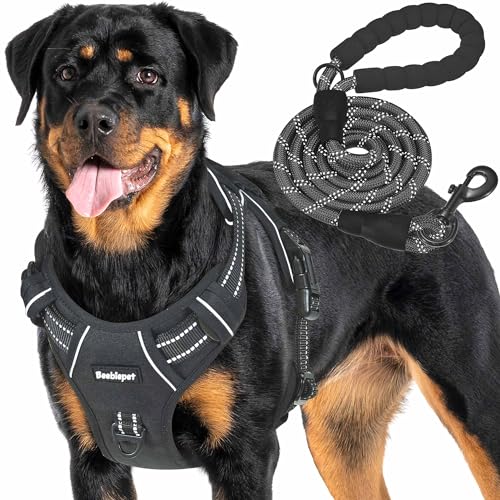 Beebiepet Heavy Duty Tactical Dog Harness for Large Dogs, No Pull Adjustable Pet Harness Reflective Service Training Easy ...
