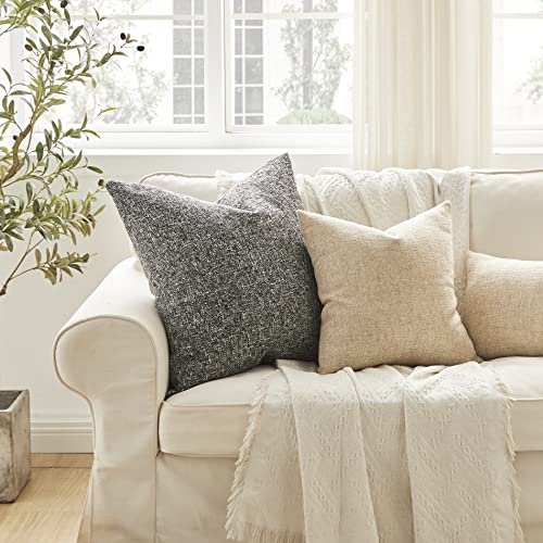 Anickal Set of 2 Linen Pillow Covers 20x20 Inch Rustic Square Decorative Throw Pillow Covers for Sofa Couch Farmhouse Home...