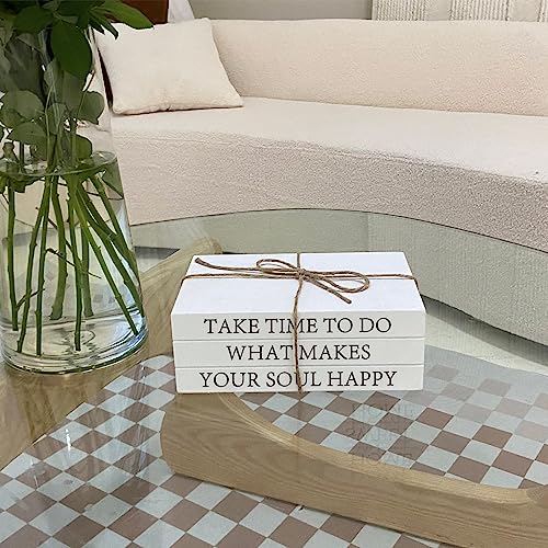 Decorative Books for Home Decor, White Faux Books for Decoration, Rustic Farmhouse Stacked Display Books with 52in Wood Be...