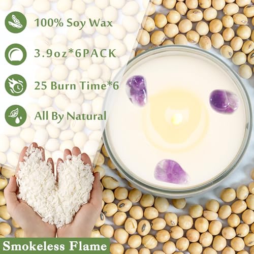 Candles, 6 Pack Sage Candle for Cleansing House Negative Energy, Scented Candles Gifts Set for Women, Crystal Candle Clear...
