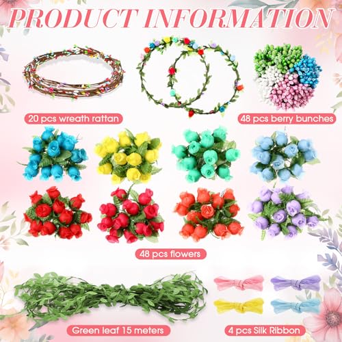 Zeyune 20 Sets Spring Tea Party Favor Flower Crowns Making Kit, Make Your Own Flower Crown Wreath Garland Headbands Craft ...