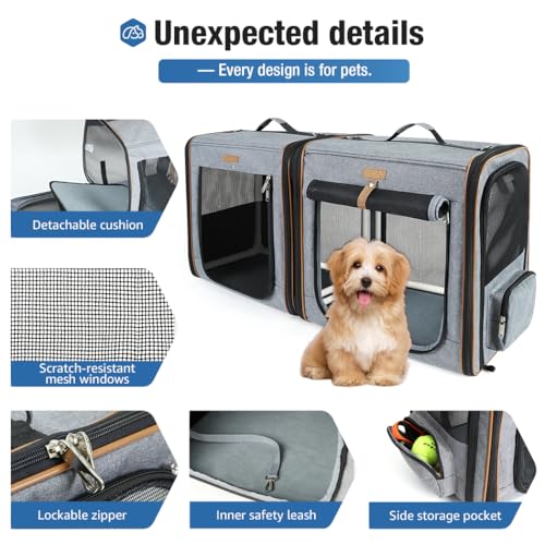 Lekereise Large Cat Carrier for 2 Cats, 2-in-1 Cat Travel Carrier with Litter Box, (17.7" x2) x16.5"x13" Pet Carrier with ...