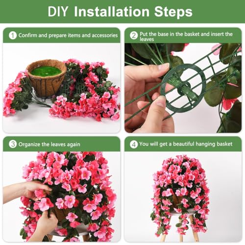 INQCMY Artificial Hanging Flowers Basket for Outdoors Spring Summer Decoration,Faux Silk Begonia in Planter Look Real UV R...
