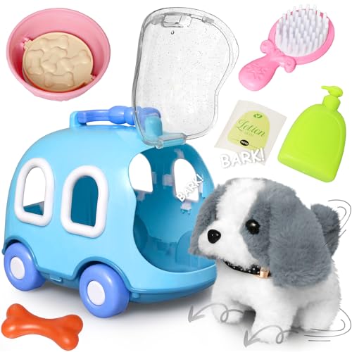 Kiddie Play Dog Toys for Kids Girls Barking Walking Dog Toy Puppy Pet Care Playset with Carrier and Accessories