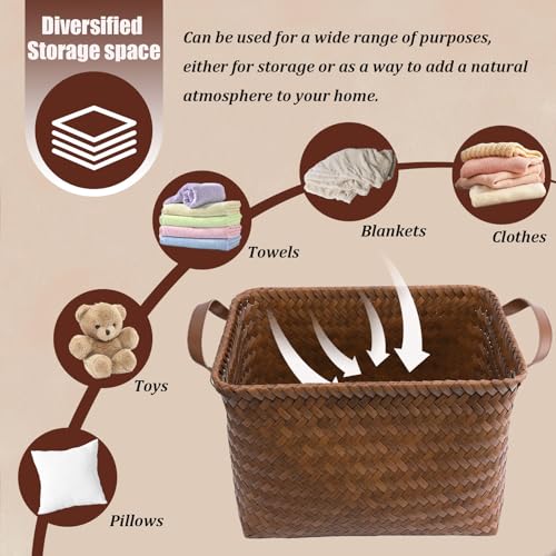 BROWNLILY Handwoven Clothes Basket Laundry Hampers Large Wicker Storage Baskets for Shelves Blankets Closet Storage Bins C...