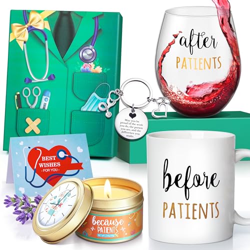 Gemwi Before Patients, After Patients 11 oz Coffee Mug and 18 oz Stemless Wine Glass Candle Gifts Set Idea for Nurses, Doc...