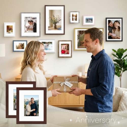 Golden State Art, 8x10 Picture Frame with Mat for 5x7 Photo - High Definition Glass Wall Mounting or Tabletop Display (Bro...