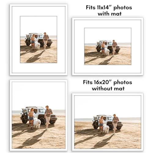 Americanflat 16x20 Picture Frame with Polished Plexiglass - Use as 11x14 Frame with Mat or Display 16x20 Photo Without Mat...