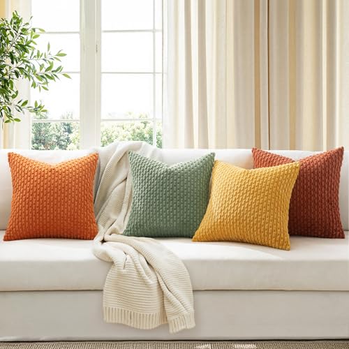 MIULEE Burnt Orange Decorative Throw Pillow Covers for Couch Modern Striped Cushion Covers Soft Corduroy Pillowcase Home D...