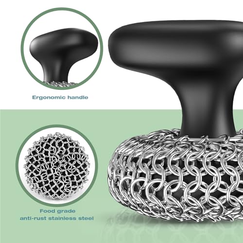 Purgreat Cast Iron Scrubber | Dish Scrub Brush | 316 Cleaner Chainmail Scrubber for Cast Iron Pan Skillet Cleaner - Dish S...