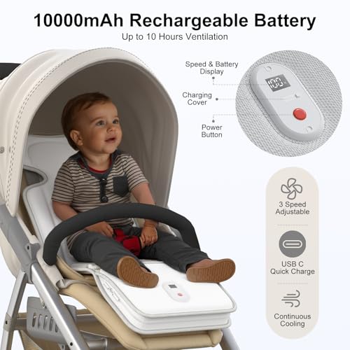 AMACOOL Baby Stroller Cooling Pad, 3D Breathable Carseat Cooling Pad with 2 Built-in Blower, Max 10H Ventilation 3 Speeds ...