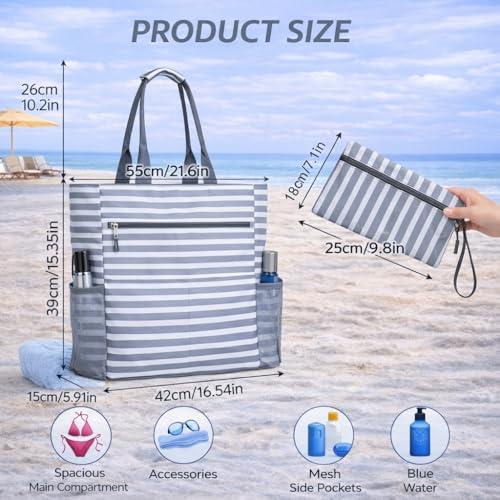 Wodsfay Waterproof Foldable Tote Bag for Travel – Large Carry-On with Zipper Pocket for Beach, Gym, Airplane & Weekend Trips