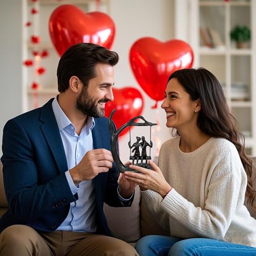 Kresecioo Anniversary Wedding Gifts for Couple/Her - Romantic Couple Statue in Love, Black Metal Figurine Sweet Loving Tog...