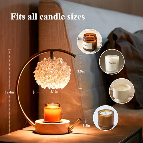 Yeuslor Gold Candle Warmer Lamp for Jar Candles with Adjustable Brightness＆Timer，Handcrafted Crystal＆Wooden Base, Luxuriou...