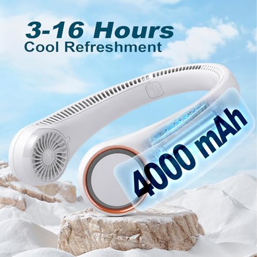 CIVPOWER Neck Fan: Portable Personal Neck Cooling Rechargeable Bladeless Fan - Hands Free 3 Speed 4000 mAh Battery USB Ope...