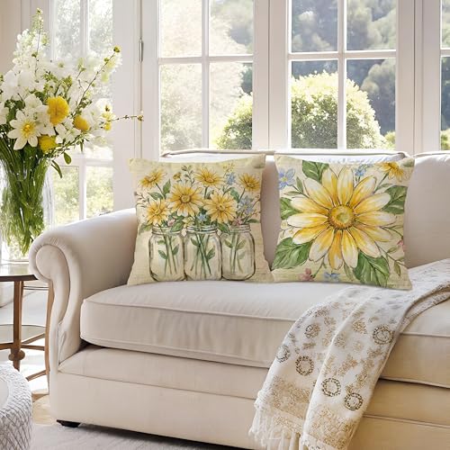 wyooxoo Spring Pillow Covers 16x16 Set of 4 Olive Green Farmhouse Throw Pillow Covers Floral Decorative Cushion Cases for ...