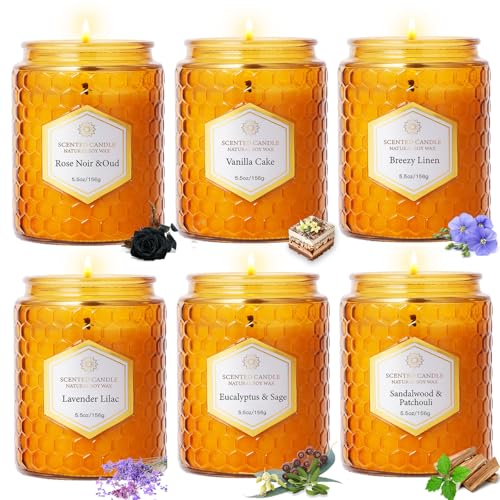 6 Pack Natural Soy Wax Jar Candles for Home, Scented Aromatherapy Gift Set for Women, 33 oz 240 Hour Long Lasting Candles ...
