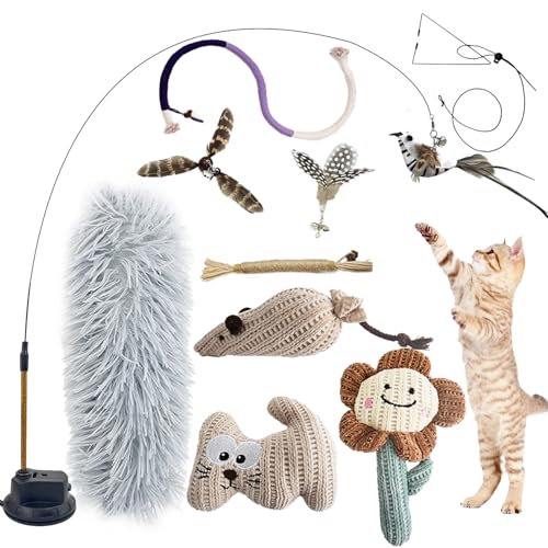 CUUOOT 7-in-1 Kitten Toys for Indoor Cats with Washable Adhesive Suction Cup, Hanging Interactive Cat Toys, Silvervine Sti...