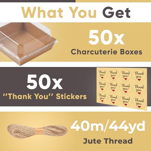 Leafiew 50 Pack Small Charcuterie Boxes with Clear Lids - To Go Paper Mini Charcuterie Box, Disposable Food Containers, 5I...