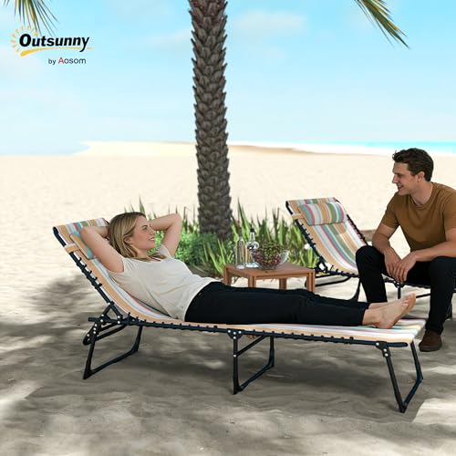 Outsunny Folding Chaise Lounge Chair, Patio Sun Tanning Chair, Outdoor Chaise Lounger with 4-Position Reclining Back, Brea...