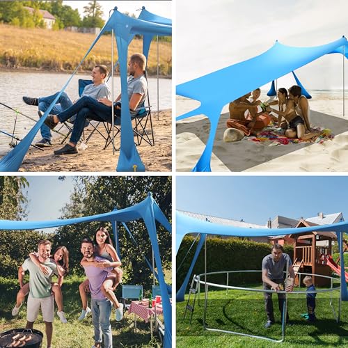 VIONMI Beach Canopy Beach Tent Pop Up Shade 10x10ft Sun Shelter UPF50+ with 8 Sandbags-2 Sand Shovel-4 Aluminum Poles-Grou...
