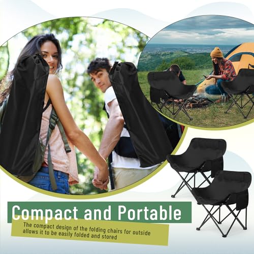 Seeloowy 2 Pack Compact Camping Chairs Portable Folding for Outside with Carry Bag Lightweight Moon Chairs for Travel Picn...