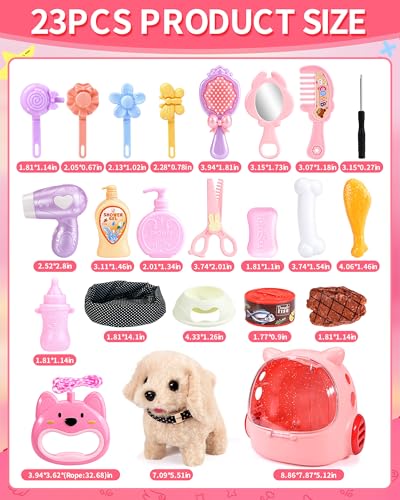Eohemeral 23 Pcs Walking Dog Toy for Kids 3-5 5-7, Electronic Interactive Puppy with Carrier & Leash, Realistic Barking Wa...