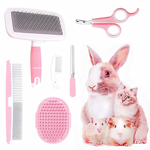 Crafterlife Small Animal Pet Grooming Kit with Pet Shedding Slicker Brush, Bath Massage Glove, Pet Grooming Comb, Nail Cli...