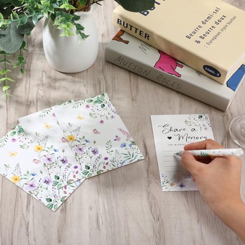 Fainne 50 Pcs Floral Share a Memory Cards with Celebration of Life Box Funeral Advice Cards Thank You Sympathy Holder Box ...