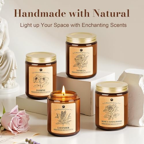 WarmEmbrace Lavender Candles, 4-Pack Scented Candle Set for Women, 7.6 oz Natural Organic Soy Wax in Glass Jar, 160 Hours ...