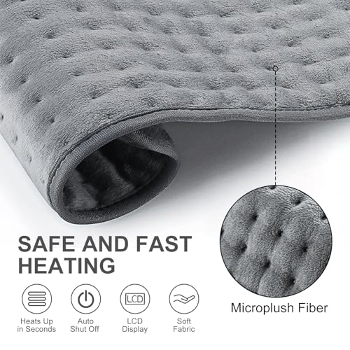 Heat Pad for Back Pain Relief Electric Heating Pads with 6 Temperatures Soft Detachable Heat Pad for Man Women (Gray)